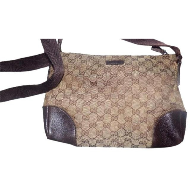 Gucci Gg Web Cross Brown Large G Logo Print Canvas And Leather