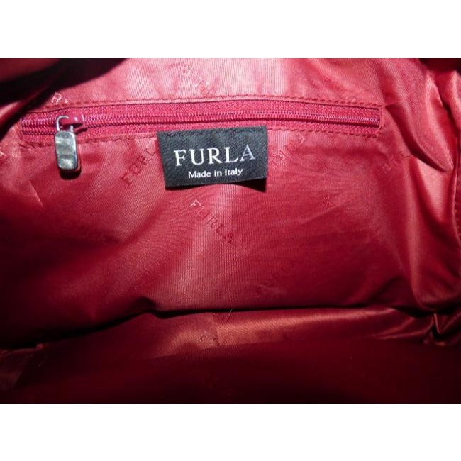 Furla Dark Red Leather Satchel With Tan Leather Accents