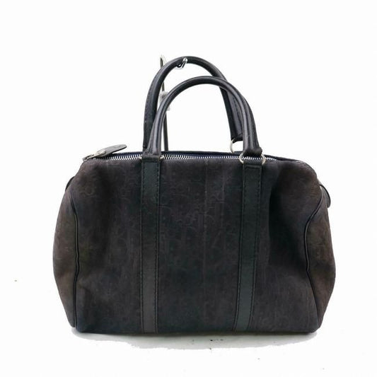 Dior Christian Black And Brown Oblique Trotter Logo Print Suede And Black Leather Satchel