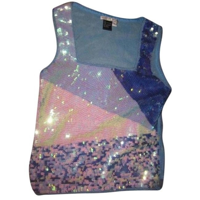 Alberto Makali Iridescent Sequins In Blues Back Sheer Vintage Top