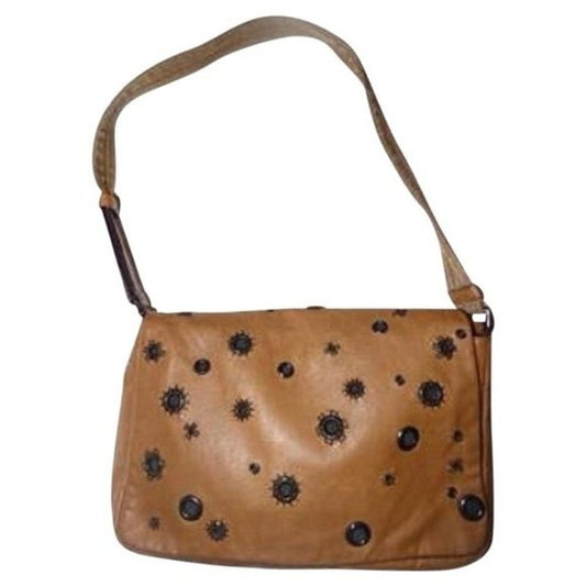 Prada Vintage 1990's Tan Leather and Suede Shoulder Bag with Rivet Design