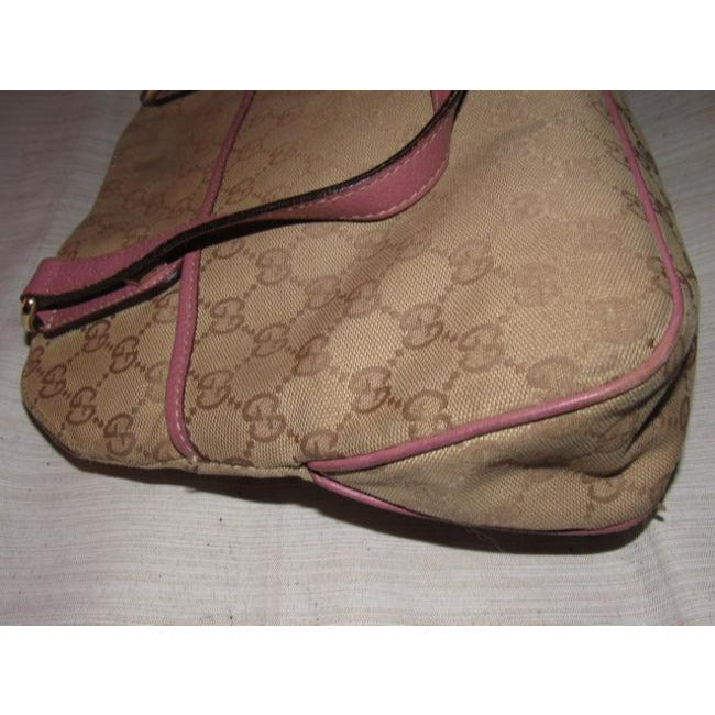 Gucci Vintage Brown Large Logo Print Canvas And Pink Leather