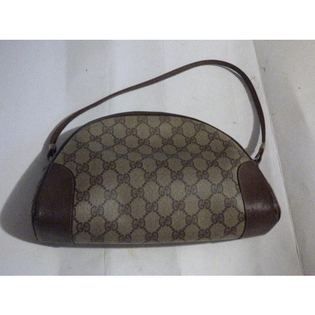 Gucci Vintage RARE, brown Guccissima print coated canvas and brown leather, top zip, hobo style, crescent shaped, shoulder bag with gold hardware