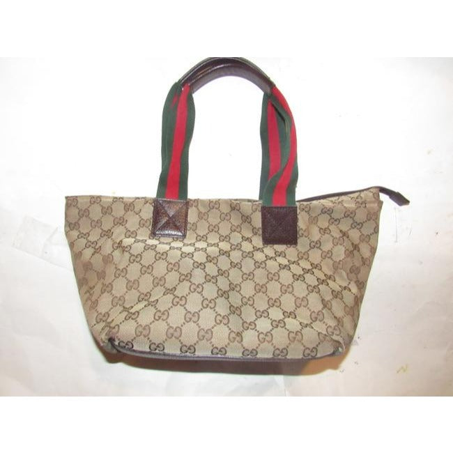 Gucci Web Supreme With Red Green Straps Brown And Gg Leather Tote