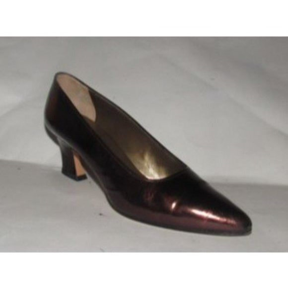 Yves Saint Laurent, 1960's, mod, bronze or dark rose gold leather, size 7.5, almond toe, 2" kitten heels