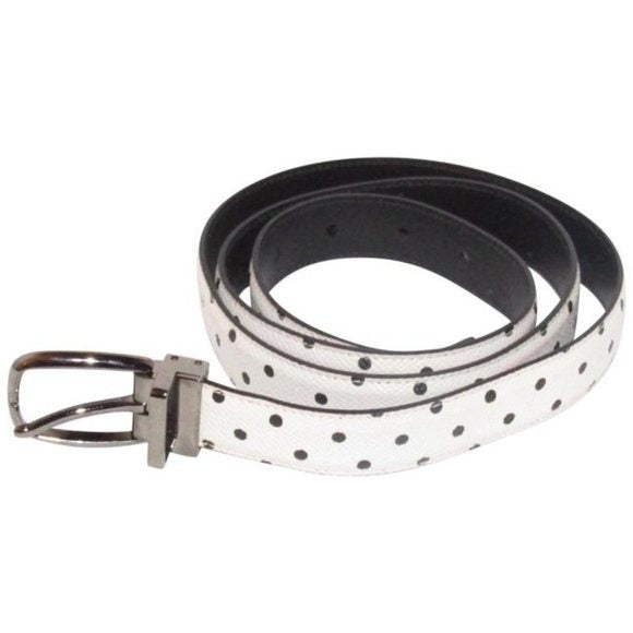 Dolce & Gabbana Navy & White w Navy Polka Dot Print Reversible Leather Belt