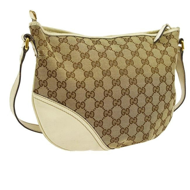 Gucci Abbey Vintage Brown Large G Logo Print Canvas And White Leather