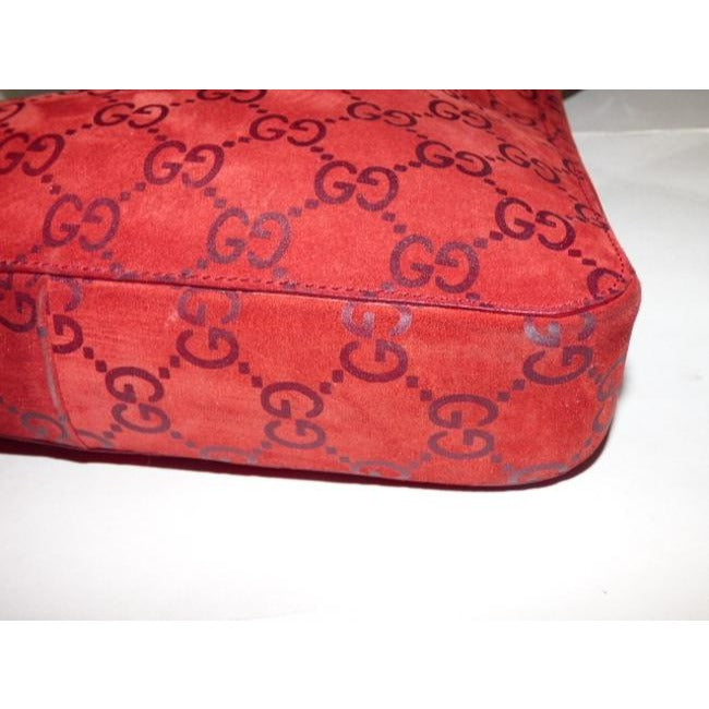 Gucci Vintage Red Suede And Leather With Embossed Large G Print Leather Canvas