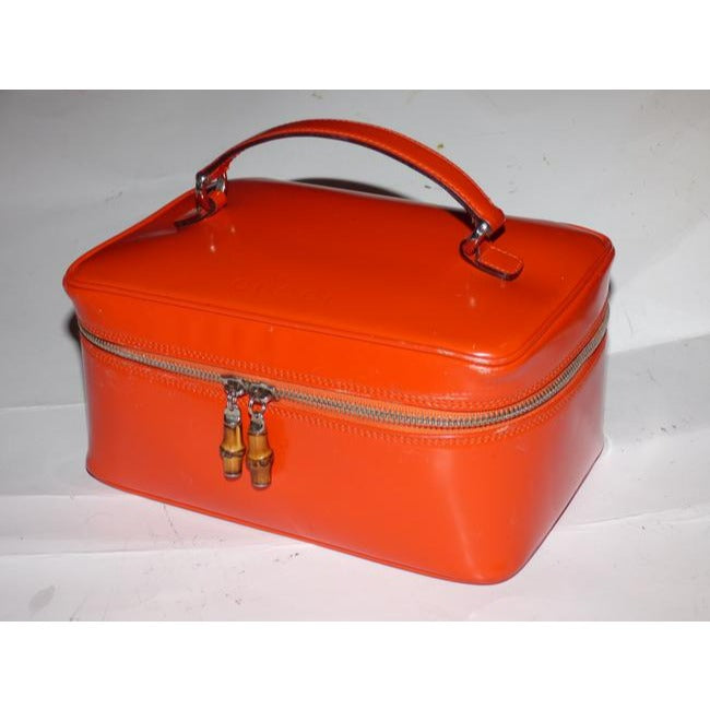 Gucci Vintage Reddish Orange Glossy Leather Satchel