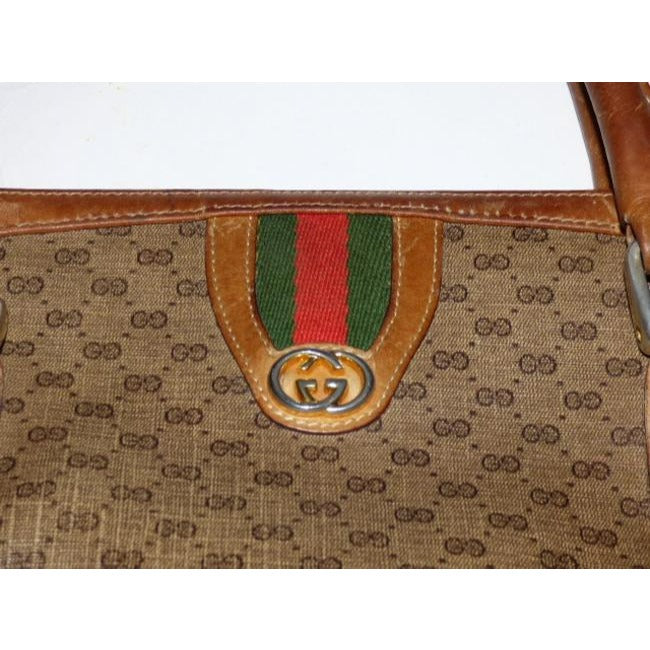 Gucci Vintage Gg Brown Small G Logo Print Coated Canvas And Brown Leather