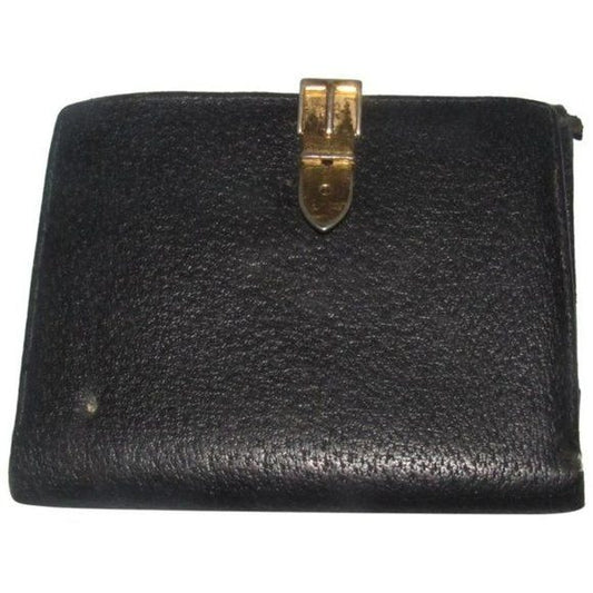 Gucci Black Leather Bi-fold Gold Buckle Clasp