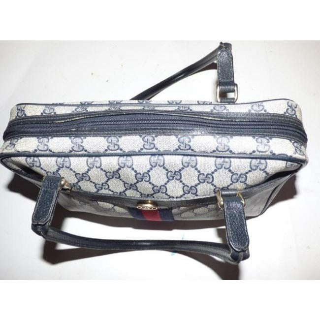 Gucci Guccissima Print Canvasleather Top Handle With Navy G Logoredblue Stripe Leathercoated Canvas