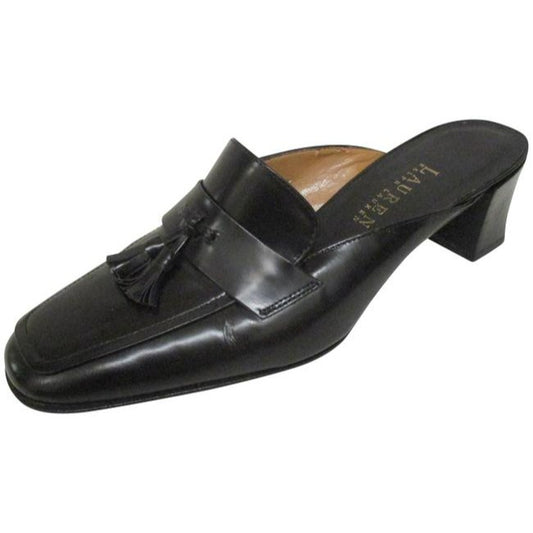 Ralph Lauren Black Square Toe Loafer Tassel Mulesslides Size Us