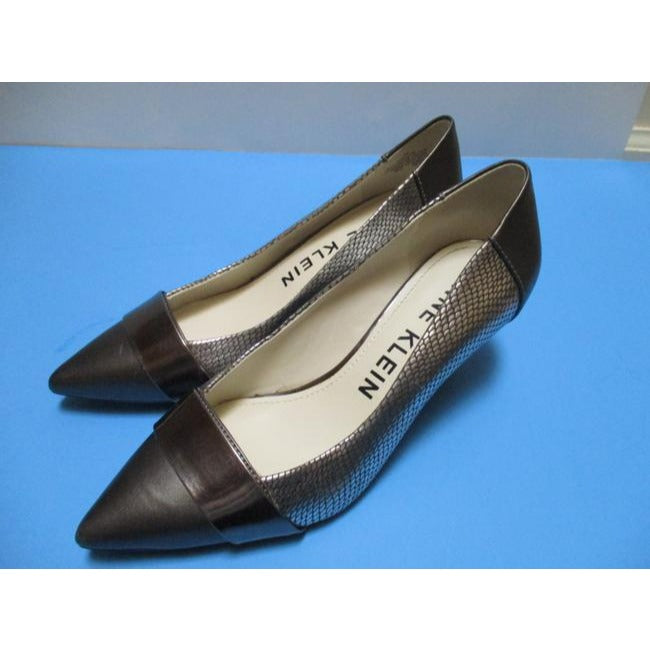 Anne Klein Gray Silver Pewter Lizard Print Glossy Pointed Toe Pumps Size Us