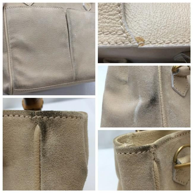 Gucci Stone Suede And Leather With Two Bamboo Handles Satchel