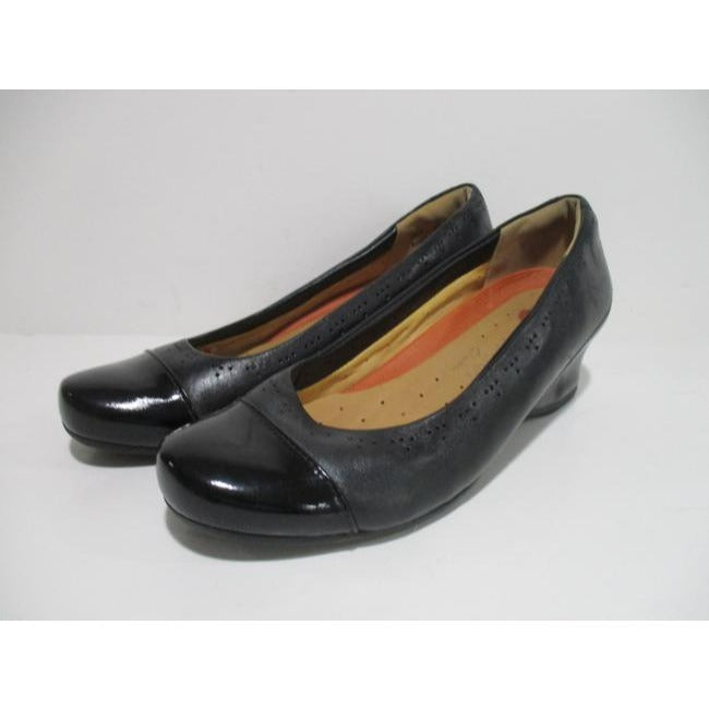 Clarks Black Unstructured Midnight Blue Slip On Cushioned Wedge Pumps Size Us