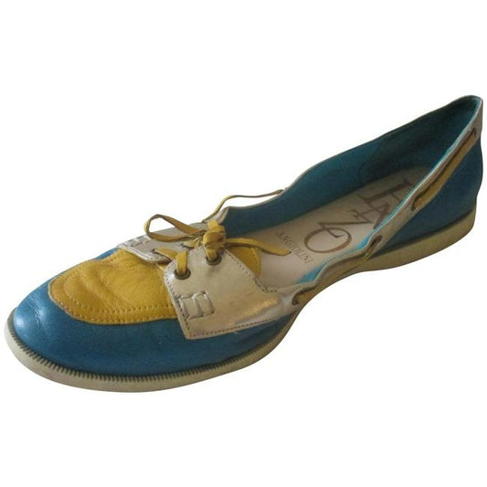 Enzo Angiolini Turquoise Teal Yellow Silver Moccasin Loafer Flats Size Us