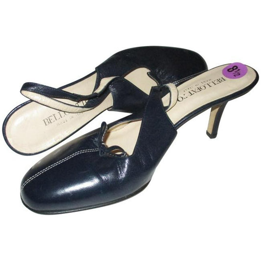 Bellofatto Black Leather Slingback Olly Elastic Strap Pumps Size Us