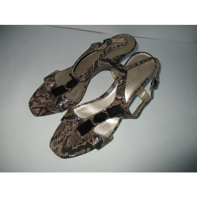 Anne Klein Natural Taupe Off White Patent Lizard Print Leather Upper Sandals Size Us