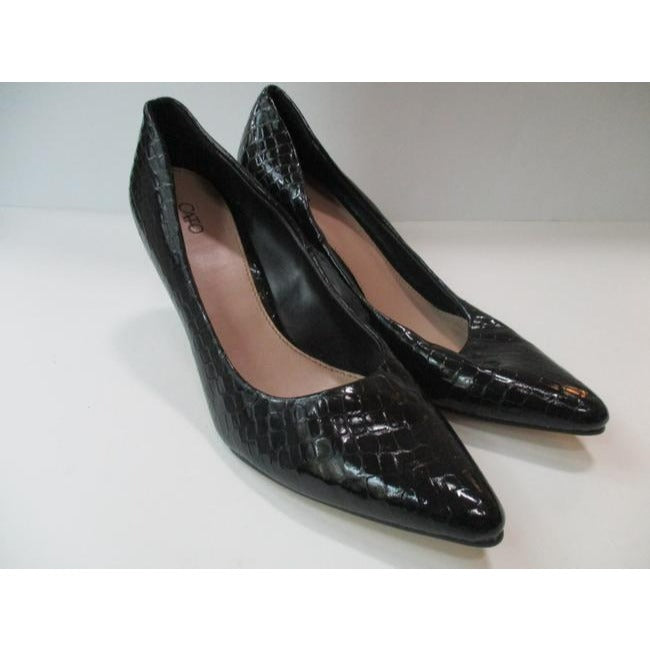 Cato Black Patent Croc Stacked Heel Pumps Size Us