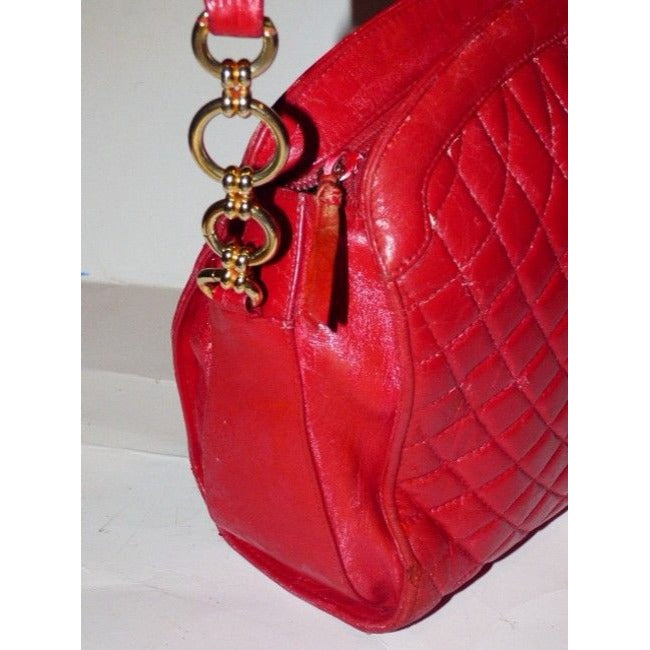 Bally Vintage Pursesdesigner Purses True Red Quilted Leather Suede Shoulder Bag