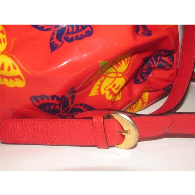 Bottega Veneta Vintage Pursesdesigner Purses Yellow And Blue Butterfly Print On Red Glossy With Red