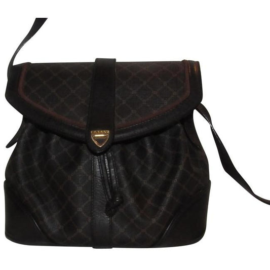 Bally Vintage Pursesdesigner Purses Brown And Black Logo Print Coated Canvas Leather Cross Body Bag