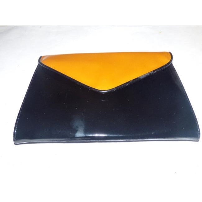 Bally Vintage Pursesdesigner Purses Yellow Ish Orange And Black Patent Leather Shoulder Bag