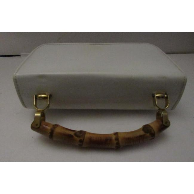 Gucci Box W Lunch Bamboo Handle White Patent Leather Satchel