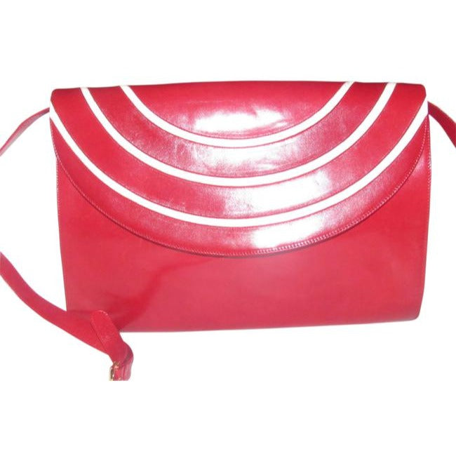 Bally Vintage Pursesdesigner Purses Red Leather With White Striped Accents Shoulder Bag