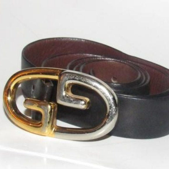 Gucci Black & Brown Leather, Removable & Reversible, Unisex Belt with an XL Two-tone GG Logo Buckle