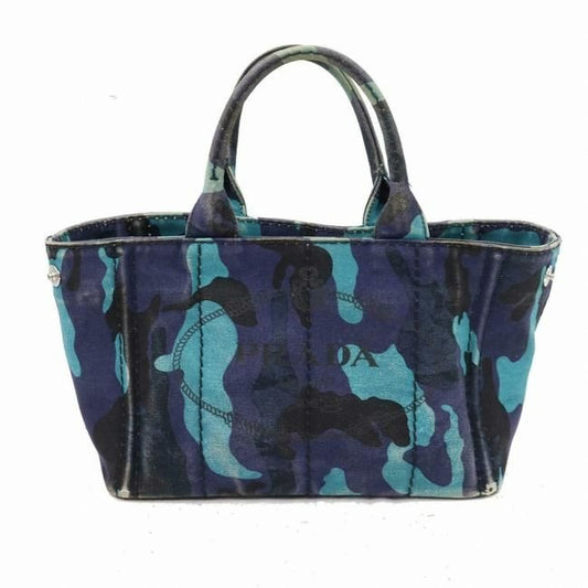 Prada Canapa Two Way Style Camouflage Print Heavy Canvas In Shades Of Blue