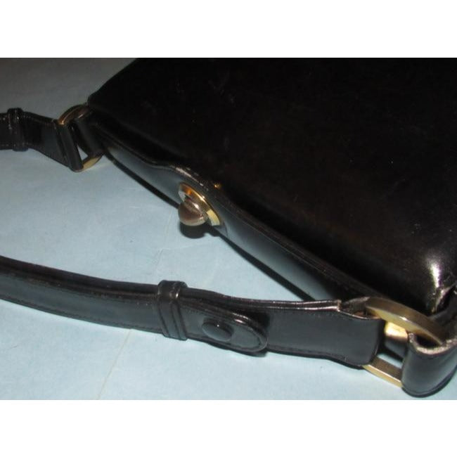 Gucci Vintage Black Glossy Leather Shoulder Bag