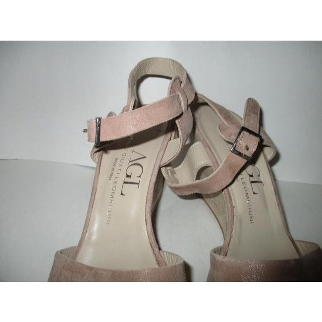 Attilio Giusti Leombruni Beige Suede Cork Platform Sandals Size Eu