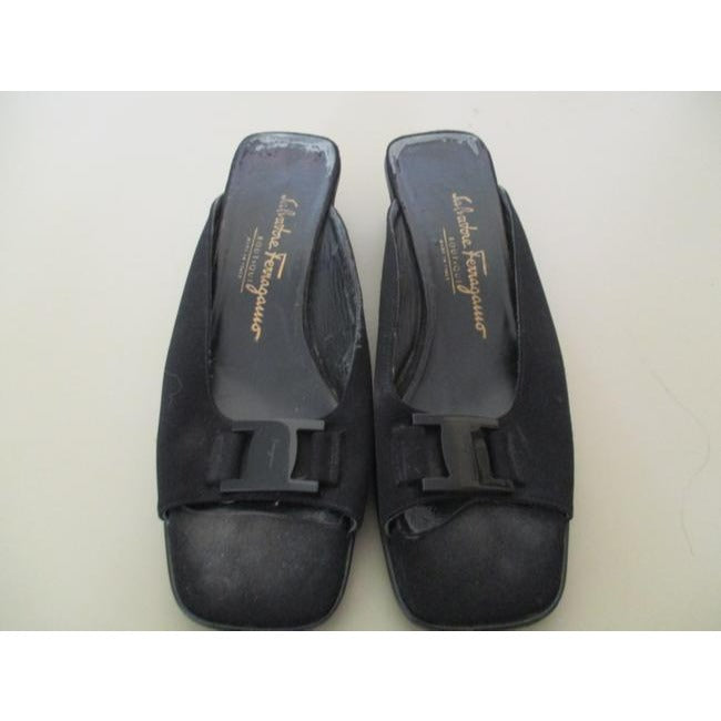 Salvatore Ferragamo Black Boutique Fabric Square Open Toe Mulesslides Size Us