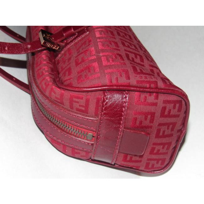 Fendi Shoulder Pursesdesigner Purses Dark Red Zucchinorose Gold Canvas And Leather Satchel