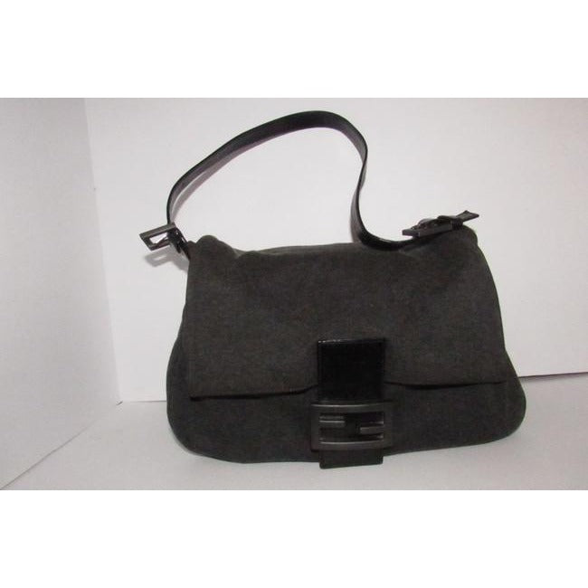 Fendi Shoulder Bag Jersey Mamma Forever Jerseypatent Charcoal Grayblack Wool And Leather Baguette