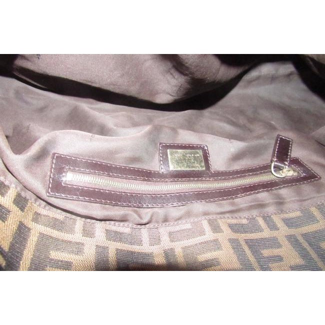 Fendi Xl Ruched Canvasleather Chef Style Tobacco Zucco Print Leather And Canvas Shoulder Bag