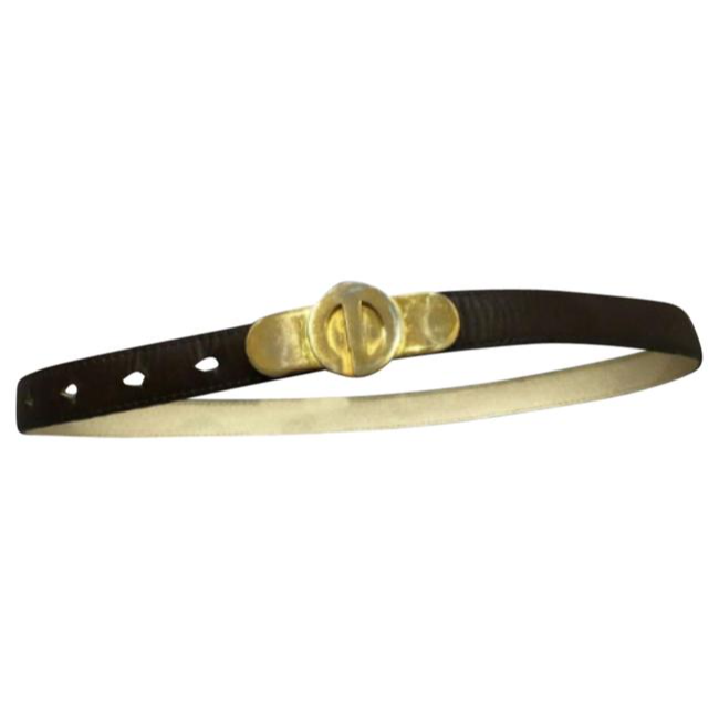 Dior Brown Leather Belt w Gold CD Buckle