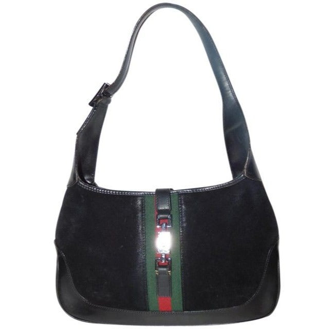 Gucci Shoulder Jackie W Suede Leather Sherry Black With Red Green Stripe Hobo Bag