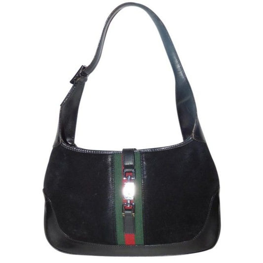 Gucci Shoulder Jackie W Suede Leather Sherry Black With Red Green Stripe Hobo Bag