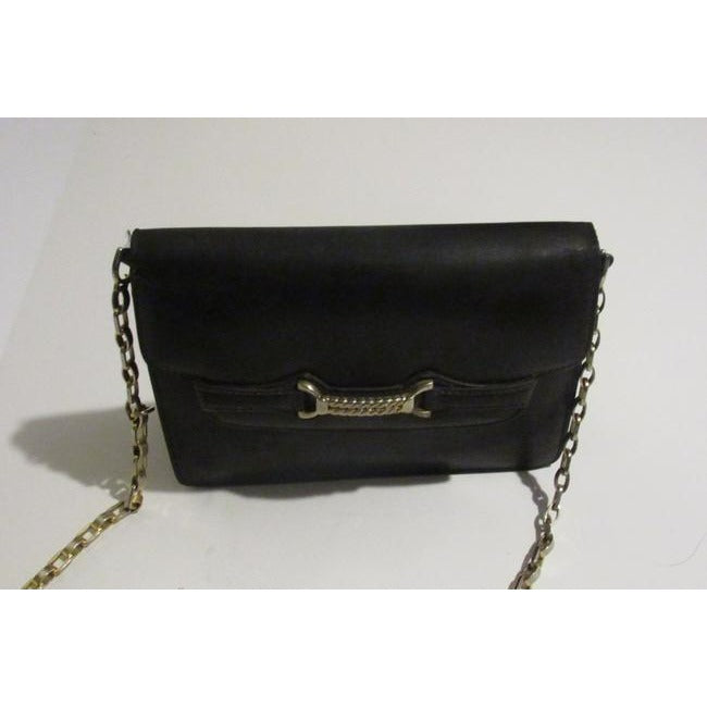 Gucci Horsebit Clutch W Structured Boxy Two Way Strap Black Leather Gold Chain Shoulder Bag