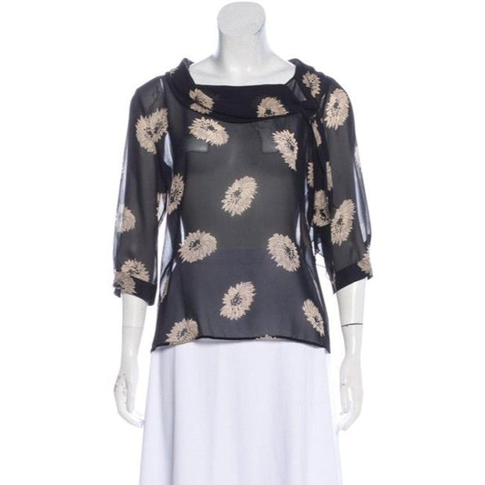 Max Mara Black Ivory Floral Design Vintage Blouse