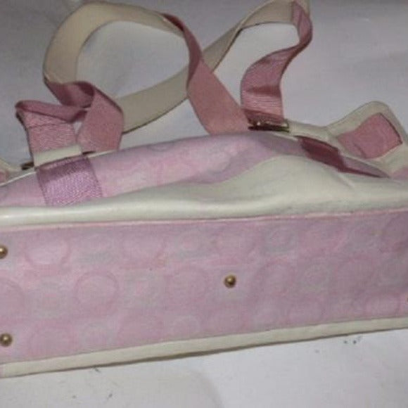 Vintage Ferragamo White Leather & Pink Fabric Gancini Print Satchel