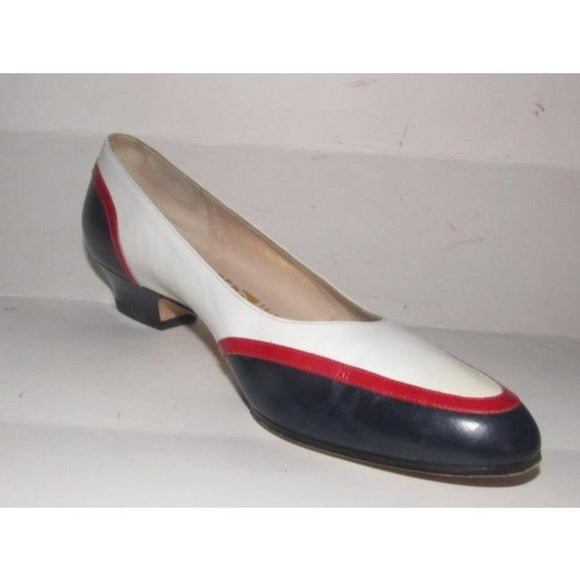 Ferragamo Red White and Blue Color Block Pumps