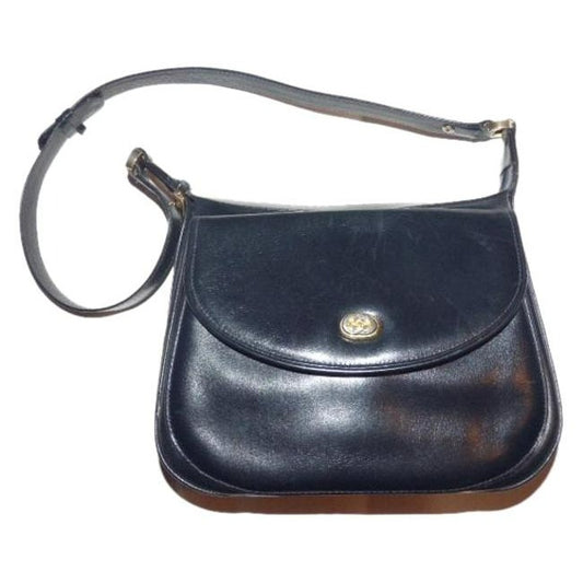 Gucci Top Handle Kelly Style Midnight Blue Black Leather Shoulder Bag