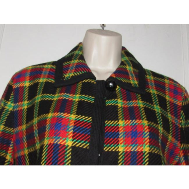 Emanuel Ungaro Black Wool With Red Yellow Blue And Green Window Pane Plaid Blazer