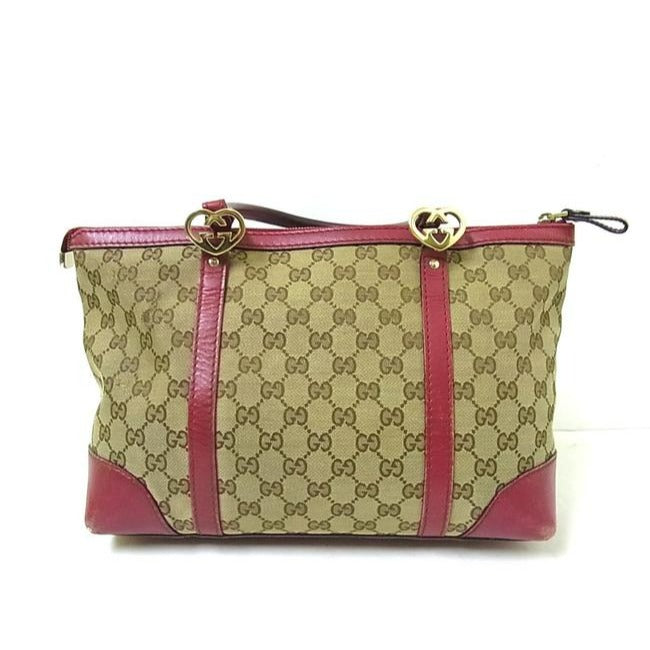 Gucci Vintage Dark Brown Large G Logo Print Canvas And Dark Red Pink Leather