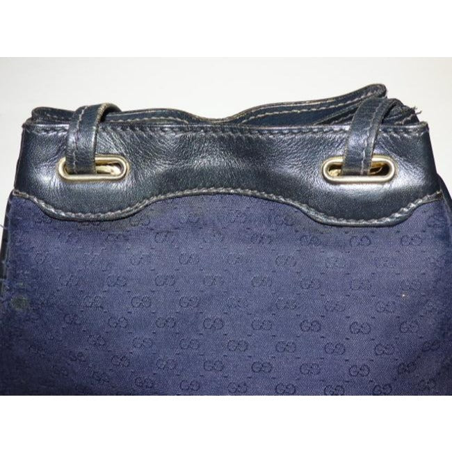 Gucci Navy Blue Micro G Logo Print on Midnight Blue Leather Bucket Bag