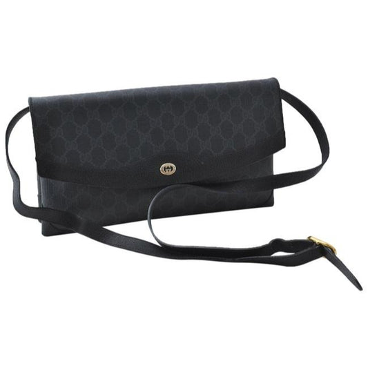 Gucci Clutch Two Way Grey On Black Guccissima Print Coated Canvas And Leather Shoulder Bag